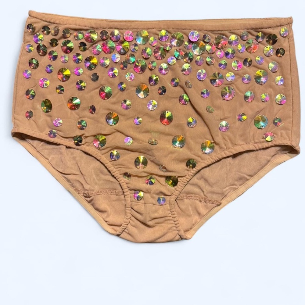 Nude Rhinestone high-waist mesh bottoms